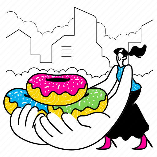 Food, donut, doughnut, pastry, bakery, diet, nutrition illustration - Download on Iconfinder