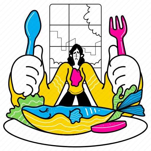 Food, fish, dinner, nutrition, diet, healthy, fork illustration - Download on Iconfinder