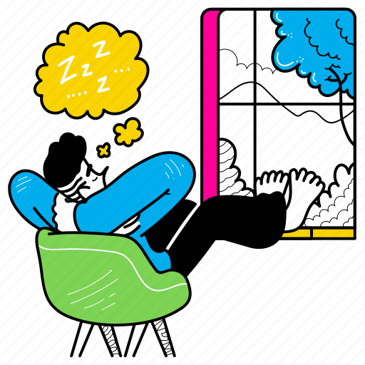 Leisure, relax, relaxation, front, window, sleep, sleeping illustration - Download on Iconfinder