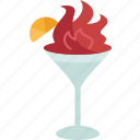 flaming, zest, alcoholic, cocktail, bartender