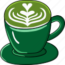 matcha, green, tea, cup, hot, latte, art, milk, drink, mug, cafe
