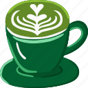 matcha, green, tea, cup, hot, latte, art, milk, drink, mug, cafe