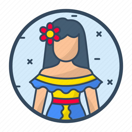 Colombian, woman, girl, traditional dress, flower icon - Download on Iconfinder