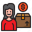 delivery, woman, shipping, box, money 