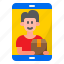 smartphone, delivery, man, shipping, box 