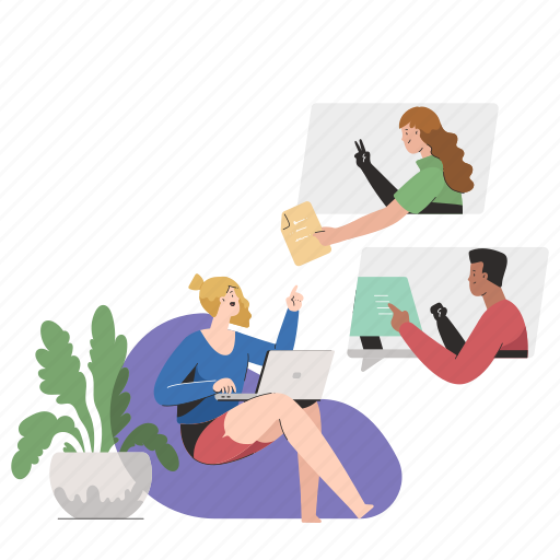 Virtual, meeting, chat, communication, team, man, woman illustration - Download on Iconfinder