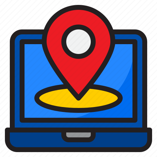 Laptop, loaction, pin, map, check, in icon - Download on Iconfinder