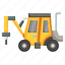 wheel, hammer, constructioncar, transportation, truck, bulldozer