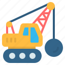 ball, construction, crane, demolition, transportation, truck, vehicle