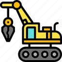 clamshell, bucket, transport, construction, vehicle