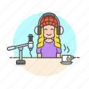 content, drink, live, microphone, podcast, radio, show, woman
