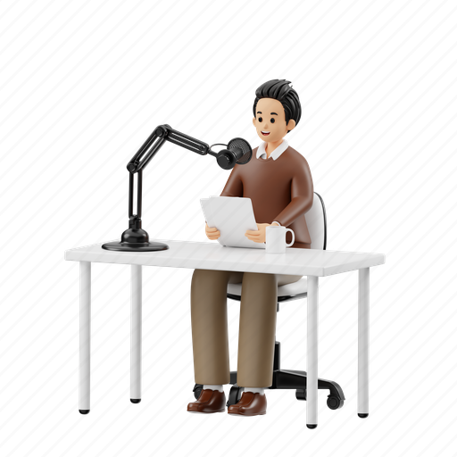 Podcast, streaming, character, person, job, worker, professional 3D illustration - Download on Iconfinder
