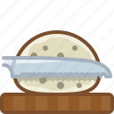bread, chopping board, cooking, cutting, kitchen, knife