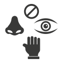 ban, eye, hand, nose, touch