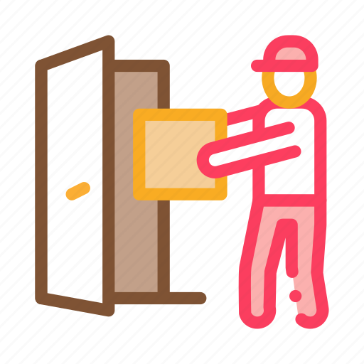 Box, courier, delivery, door, enters, job, scooter icon - Download on Iconfinder