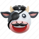 captain, pirate, cow, emoticon, illustration, social media, sticker, face, expresion, emoji, message, chat, conversation, smiley 
