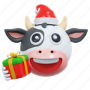 cow, christmas, emoticon, illustration, social media, sticker, face, expresion, emoji, message, chat, conversation, smiley 