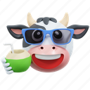 cow, coconut, emoticon, illustration, social media, sticker, face, expresion, emoji, message, chat, conversation, smiley 