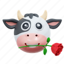 cow, rose, flower, emoticon, illustration, social media, sticker, face, expresion, emoji, message, chat, conversation, smiley 
