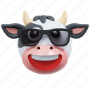 cow, glasses, emoticon, illustration, social media, sticker, face, expresion, emoji, message, chat, conversation, smiley 