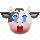 crying, cow, emoticon, illustration, social media, sticker, face, expresion, emoji, message, chat, conversation, smiley 