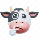 curious, cow, emoticon, illustration, social media, sticker, face, expresion, emoji, message, chat, conversation, smiley 