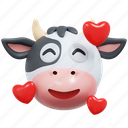 love, cow, emoticon, illustration, social media, sticker, face, expresion, emoji, message, chat, conversation, smiley 