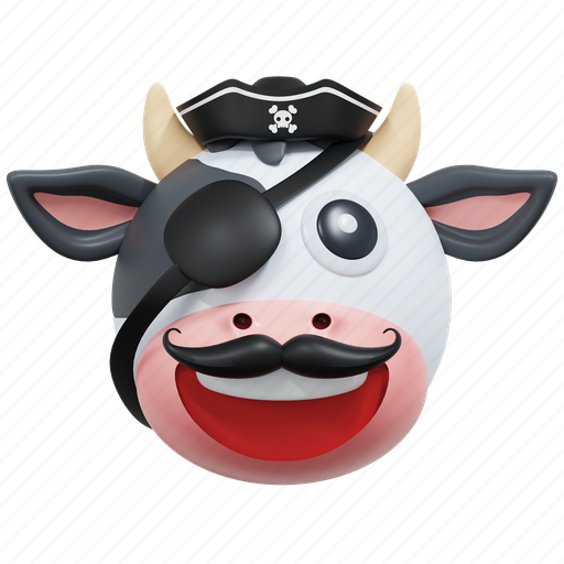 Captain, pirate, cow, emoticon, illustration, social media, sticker 3D illustration - Download on Iconfinder