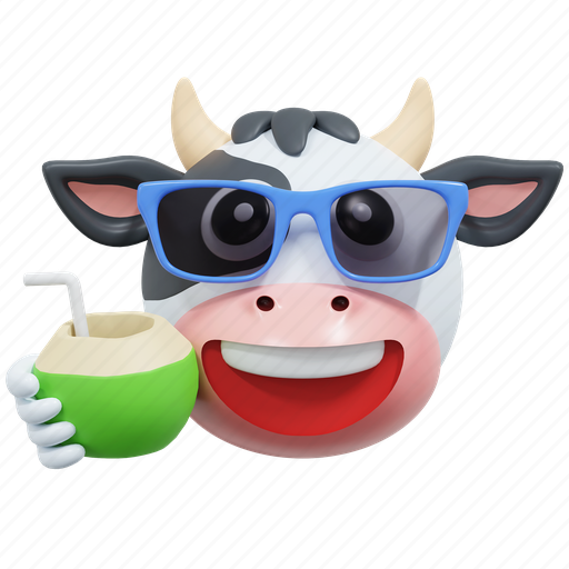 Cow, coconut, emoticon, illustration, social media, sticker, face 3D illustration - Download on Iconfinder