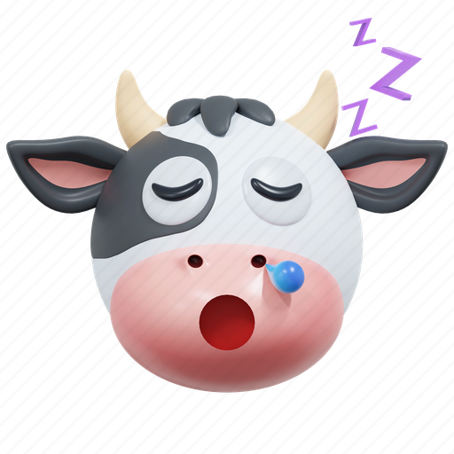 Sleep, cow, emoticon, illustration, social media, sticker, face 3D illustration - Download on Iconfinder