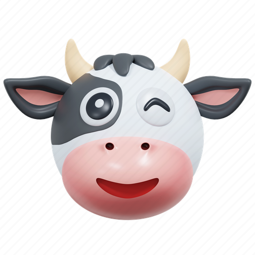 Wink, eyes, cow, emoticon, illustration 3D illustration - Download on Iconfinder