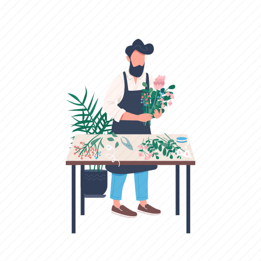 Man, florist, flower, arrangement, shop illustration - Download on Iconfinder