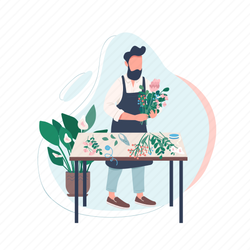 Creative hobby, man, florist, flower, arrangement illustration - Download on Iconfinder