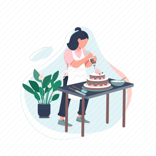 Creative hobby, woman, cooking, cake, bake illustration - Download on Iconfinder