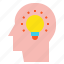 brain, brainstorming, head, idea, bulb 