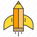 design, fly, launch, pencil, rocket, startup 