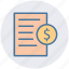 document, dollar sign, file, page, paper 