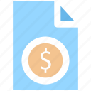 bill, document, dollar sign, file, money, paper