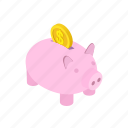bank, coin, finance, isometric, money, piggy, saving