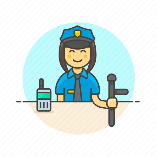 Crime, police, officer, woman, cop, nightstick, walkie-talkie icon - Download on Iconfinder
