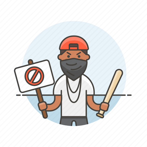 Baseball, bat, crime, mask, placard, rioter, man icon - Download on Iconfinder