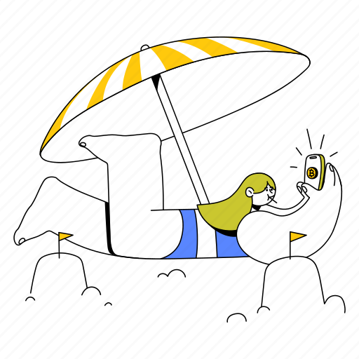 Beach, buys, crypto, bitcoin, smartphone, holiday, device illustration - Download on Iconfinder