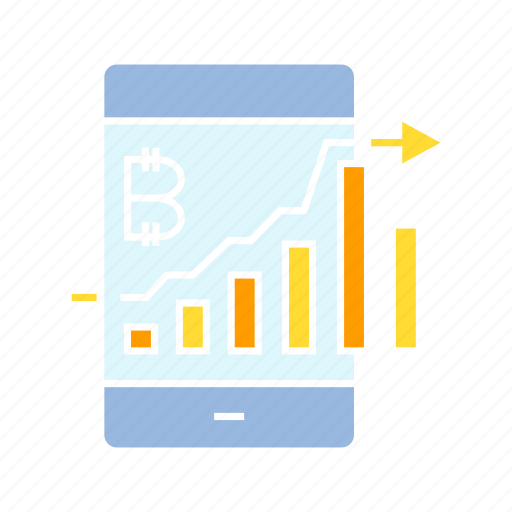 Bitcoin, chart, cryptocurrency, digital money, graph, mobile phone, stat icon - Download on Iconfinder