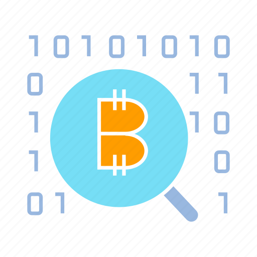 Binary, bitcoin, blockchain, cryptocurrency, digital money, encryption, magnifier icon - Download on Iconfinder