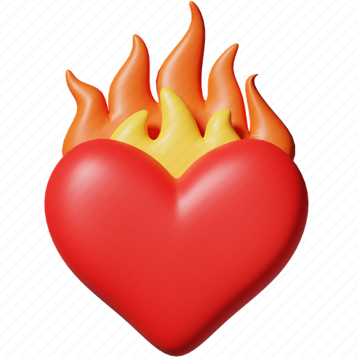 Love burning, hot, passionate, fire, heart, dating, love 3D illustration - Download on Iconfinder