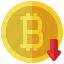 bitcoin, down, decrease, arrow, rate, currency, finance 