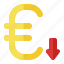 euro, down, decrease, rate, arrow, finance, money 