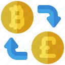 exchange, bitcoin, pound, sterling, money, transfer, arrow
