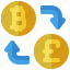 exchange, bitcoin, pound, sterling, money, transfer, arrow 