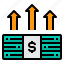 arrows, cash, currency, growth, money 